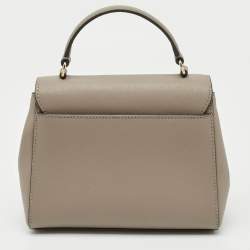 Pre Owned Tory Burch Light Grey Saffiano Leather Small Robinson Top Handle Bag