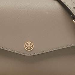 Pre Owned Tory Burch Light Grey Saffiano Leather Small Robinson Top Handle Bag