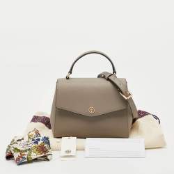 Pre Owned Tory Burch Light Grey Saffiano Leather Small Robinson Top Handle Bag