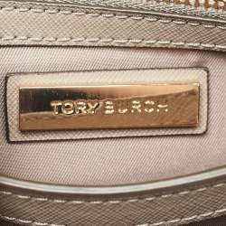Pre Owned Tory Burch Light Grey Saffiano Leather Small Robinson Top Handle Bag