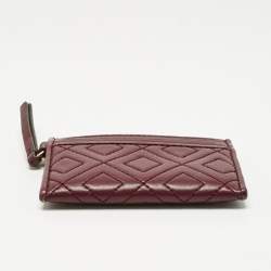 Pre Owned Tory Burch Burgundy Quilted Leather Fleming Card Holder