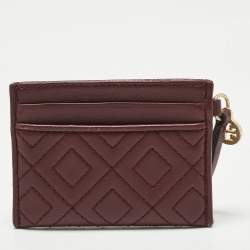 Pre Owned Tory Burch Burgundy Quilted Leather Fleming Card Holder
