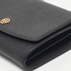Pre Owned Tory Burch Black Leather Robinson Flap Chain Clutch Bag