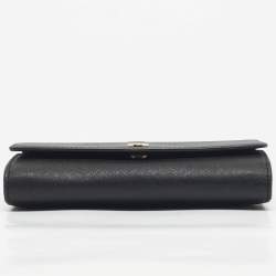 Pre Owned Tory Burch Black Leather Robinson Flap Chain Clutch Bag