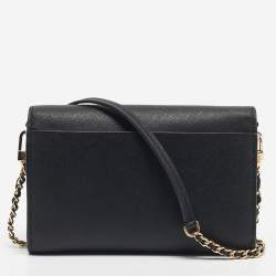 Pre Owned Tory Burch Black Leather Robinson Flap Chain Clutch Bag