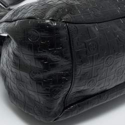 Pre Owned Tory Burch Black Logo Embossed Leather Dafina Hobo