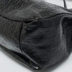 Pre Owned Tory Burch Black Logo Embossed Leather Dafina Hobo