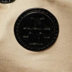 Pre Owned Tory Burch Black Logo Embossed Leather Dafina Hobo