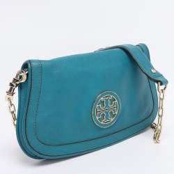Pre Owned Tory Burch Teal Green Leather Amanda Crossbody Bag