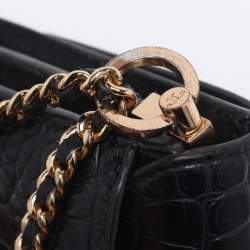 Pre Owned Tory Burch Black Croc Embossed Leather Emerson Crossbody Bag