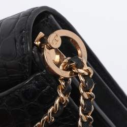 Pre Owned Tory Burch Black Croc Embossed Leather Emerson Crossbody Bag