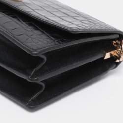 Pre Owned Tory Burch Black Croc Embossed Leather Emerson Crossbody Bag