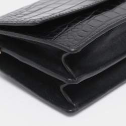 Pre Owned Tory Burch Black Croc Embossed Leather Emerson Crossbody Bag