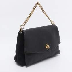 Pre Owned Tory Burch Black Leather and Suede Kira Shoulder Bag 