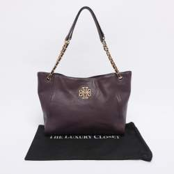 Pre Owned Tory Burch Purple Leather Small Britten Chain Tote
