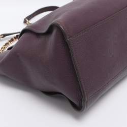 Pre Owned Tory Burch Purple Leather Small Britten Chain Tote