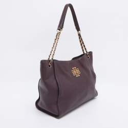 Pre Owned Tory Burch Purple Leather Small Britten Chain Tote