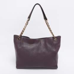 Pre Owned Tory Burch Purple Leather Small Britten Chain Tote