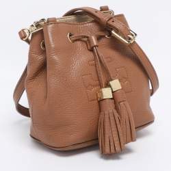 Pre Owned Tory Burch Brown Leather Drawstring Tassel Bucket bag