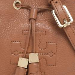 Pre Owned Tory Burch Brown Leather Drawstring Tassel Bucket bag