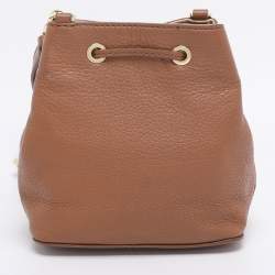 Pre Owned Tory Burch Brown Leather Drawstring Tassel Bucket bag