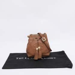 Pre Owned Tory Burch Brown Leather Drawstring Tassel Bucket bag