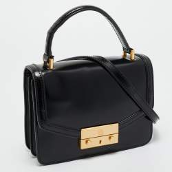 Pre Owned Tory Burch Black Patent Leather Mini Juliette Top Handle Bag