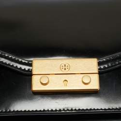 Pre Owned Tory Burch Black Patent Leather Mini Juliette Top Handle Bag