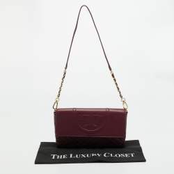 Pre Owned Tory Burch Burgundy Leather Alexa Chain Flap Clutch