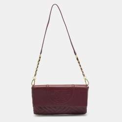 Pre Owned Tory Burch Burgundy Leather Alexa Chain Flap Clutch