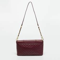 Pre Owned Tory Burch Burgundy Leather Alexa Chain Flap Clutch