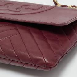 Pre Owned Tory Burch Burgundy Leather Alexa Chain Flap Clutch