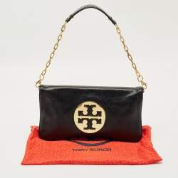 Pre Owned Tory Burch Black Glossy Leather Reva Chain Clutch