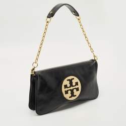 Pre Owned Tory Burch Black Glossy Leather Reva Chain Clutch