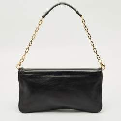 Pre Owned Tory Burch Black Glossy Leather Reva Chain Clutch
