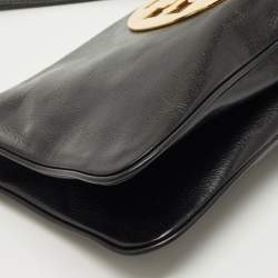 Pre Owned Tory Burch Black Glossy Leather Reva Chain Clutch