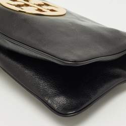 Pre Owned Tory Burch Black Glossy Leather Reva Chain Clutch