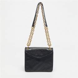 Pre Owned Tory Burch Black Quilted Leather Alexa Shoulder Bag