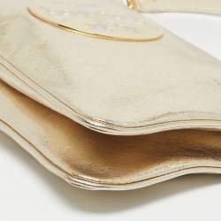 Pre Owned Tory Burch Gold Leather Reva Chain Clutch