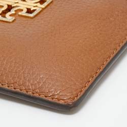 Pre Owned Tory Burch Brown Leather Britten Zip Card Holder