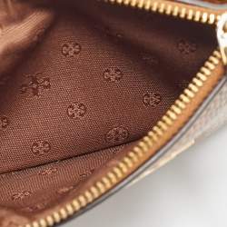 Pre Owned Tory Burch Brown Leather Britten Zip Card Holder