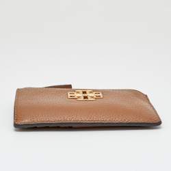 Pre Owned Tory Burch Brown Leather Britten Zip Card Holder