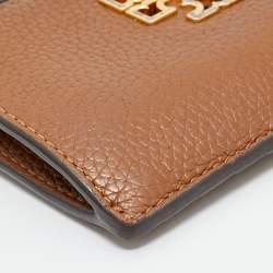 Pre Owned Tory Burch Brown Leather Britten Zip Card Holder