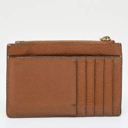 Pre Owned Tory Burch Brown Leather Britten Zip Card Holder