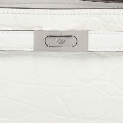 Pre Owned Tory Burch White Croc Embossed Leather Lee Radziwill Top Handle Bag