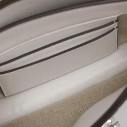 Pre Owned Tory Burch White Croc Embossed Leather Lee Radziwill Top Handle Bag