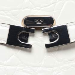 Pre Owned Tory Burch White Croc Embossed Leather Lee Radziwill Top Handle Bag