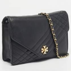 Pre Owned Tory Burch Black Leather Kira Envelope Shoulder Bag