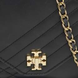 Pre Owned Tory Burch Black Leather Kira Envelope Shoulder Bag