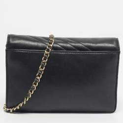 Pre Owned Tory Burch Black Leather Kira Envelope Shoulder Bag